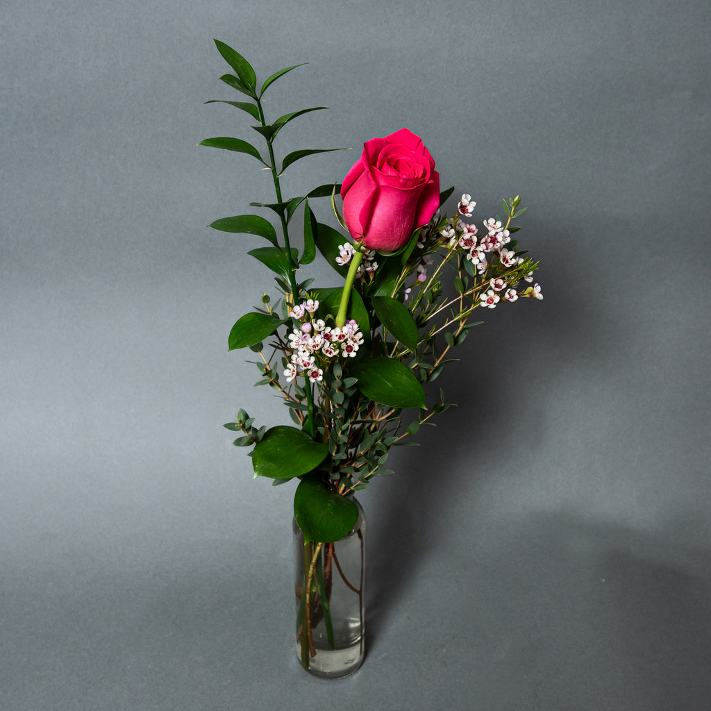 Single Rose in Glass Vase Arrangement